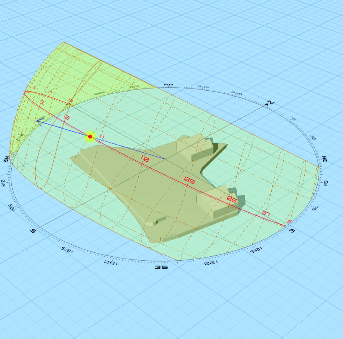 Sun-path verification 11:30 — sun near peak, canopy showing balanced exposure with full activity-zone coverage