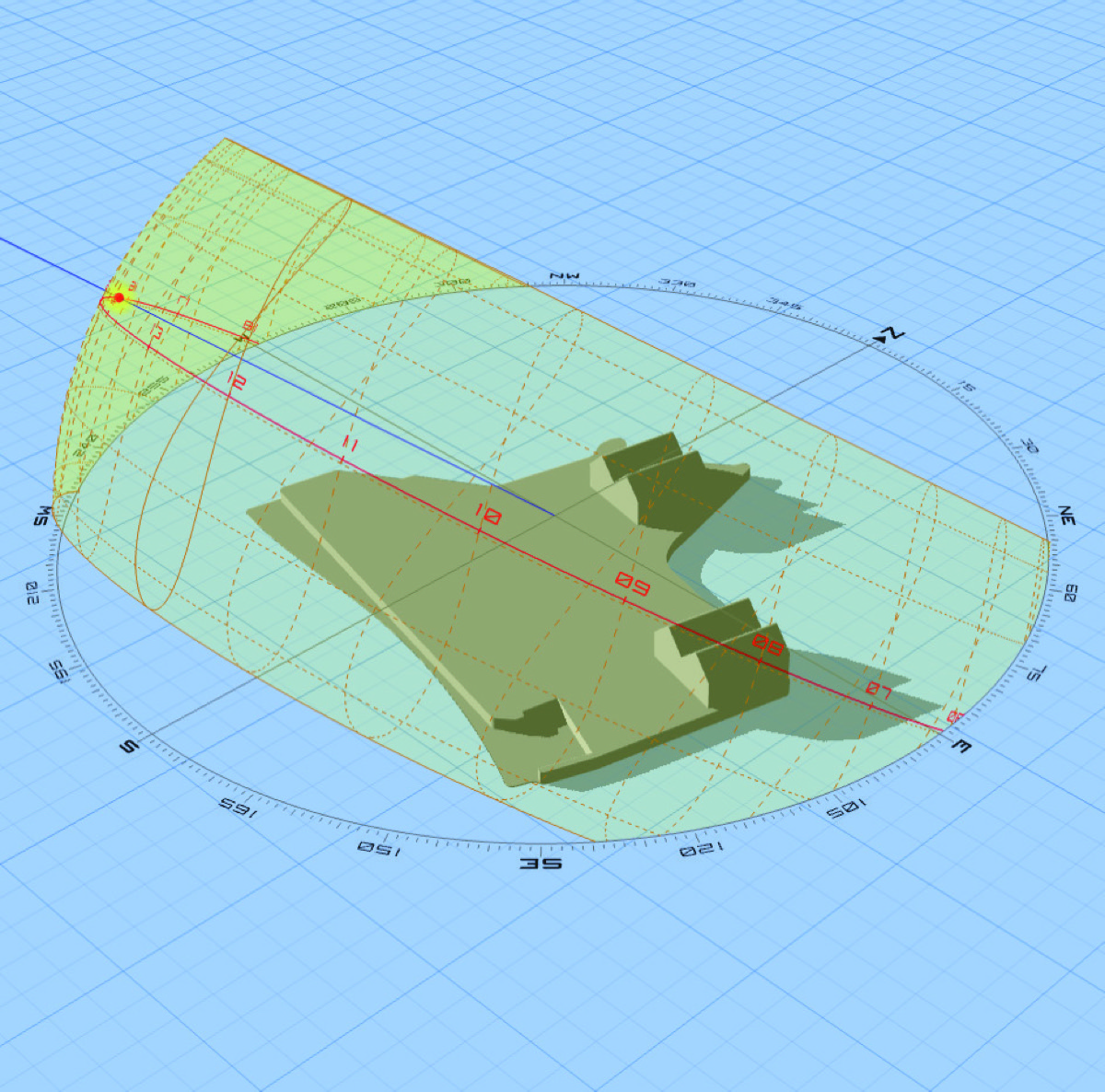 Sun-path verification 16:00 — late afternoon, sun moving toward the west, eastern portion of the canopy now shaded