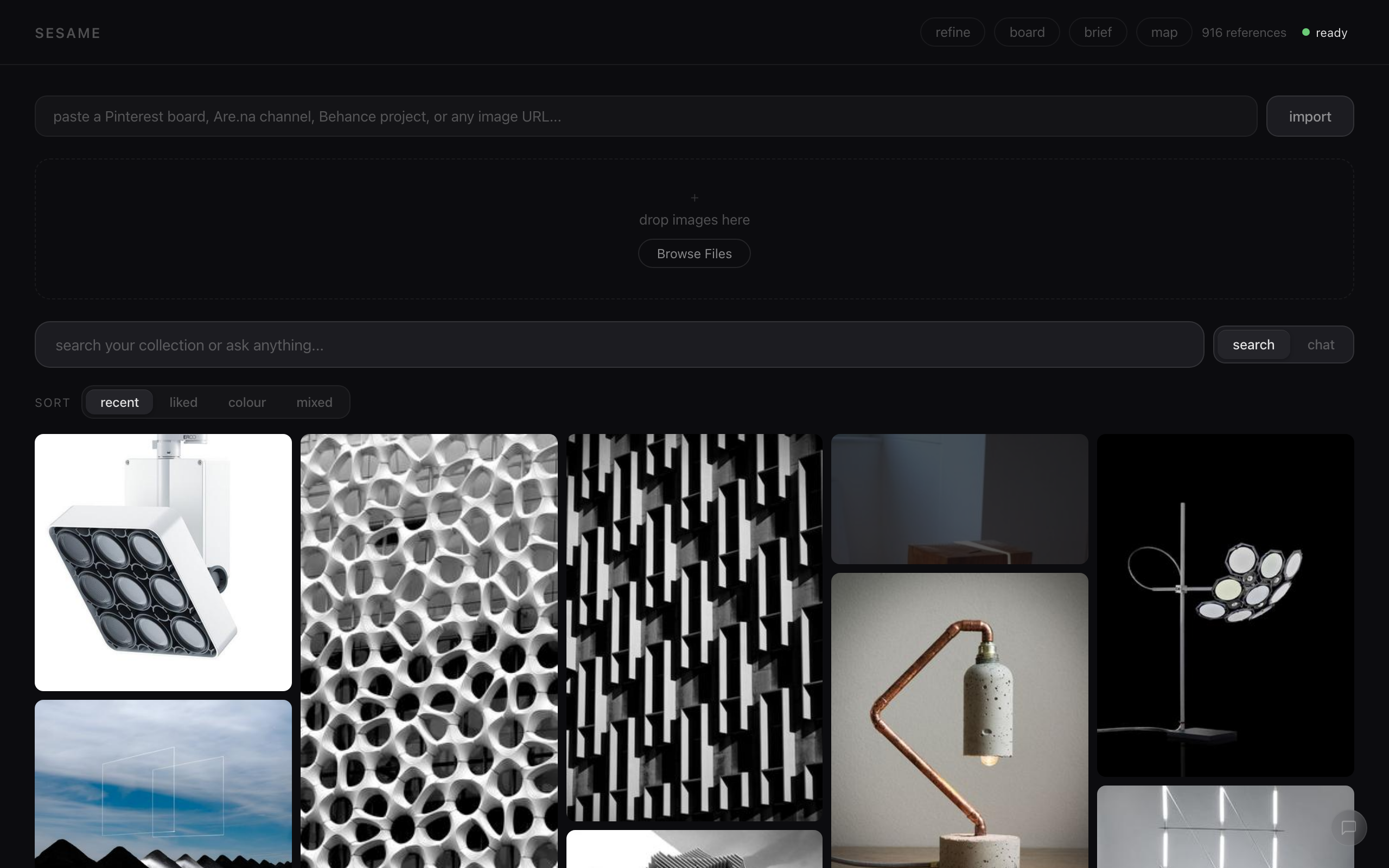 Sesame collection grid — visual references arranged in a searchable layout