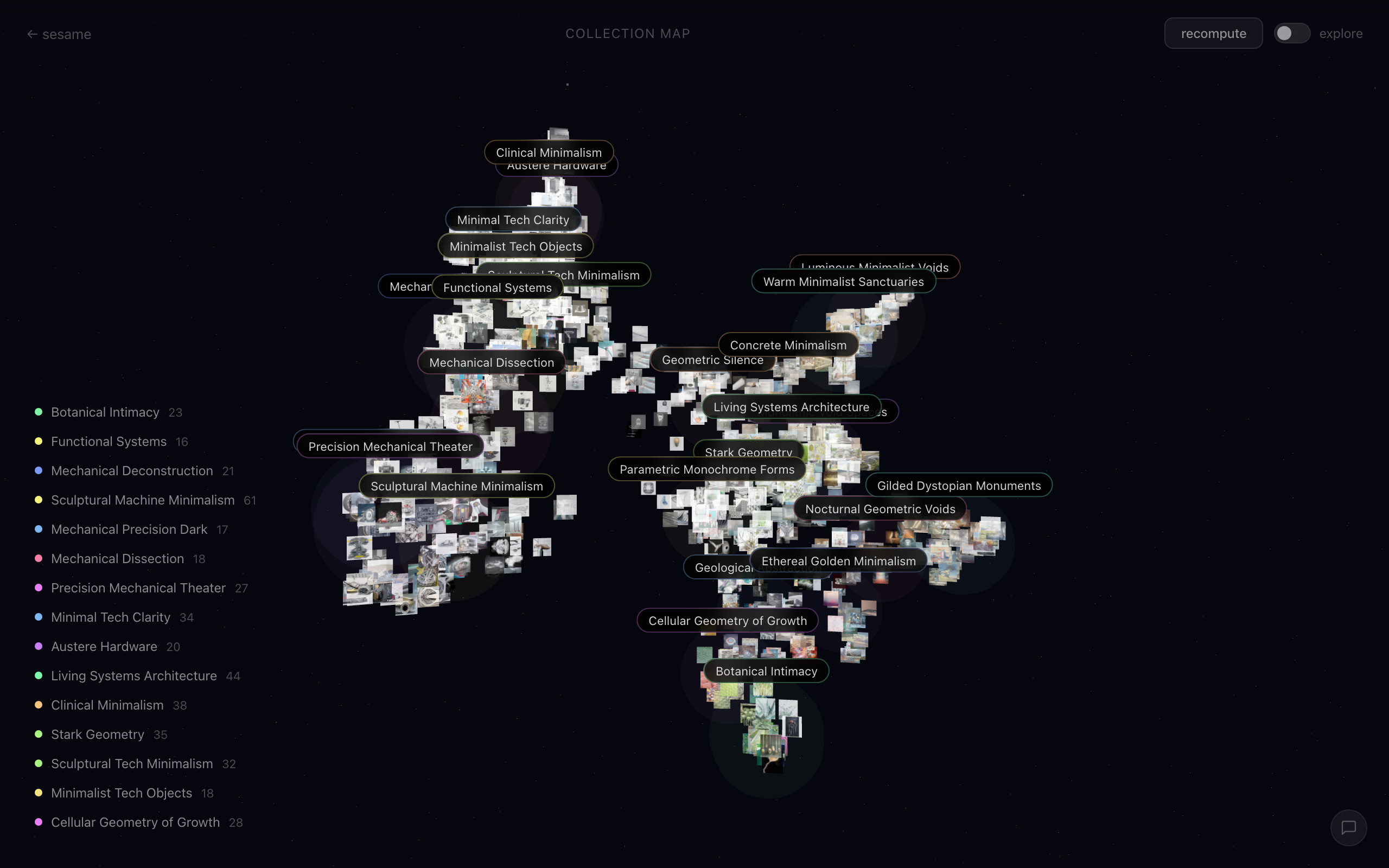 Sesame — 3D cluster map of image embeddings