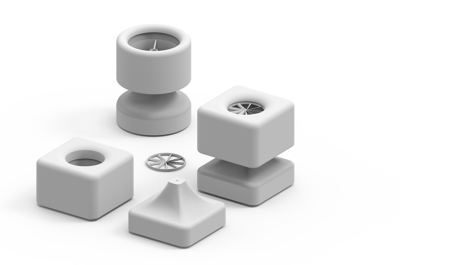 SOGES design iteration V3 — circular rotor with stator integrated into the cube housing