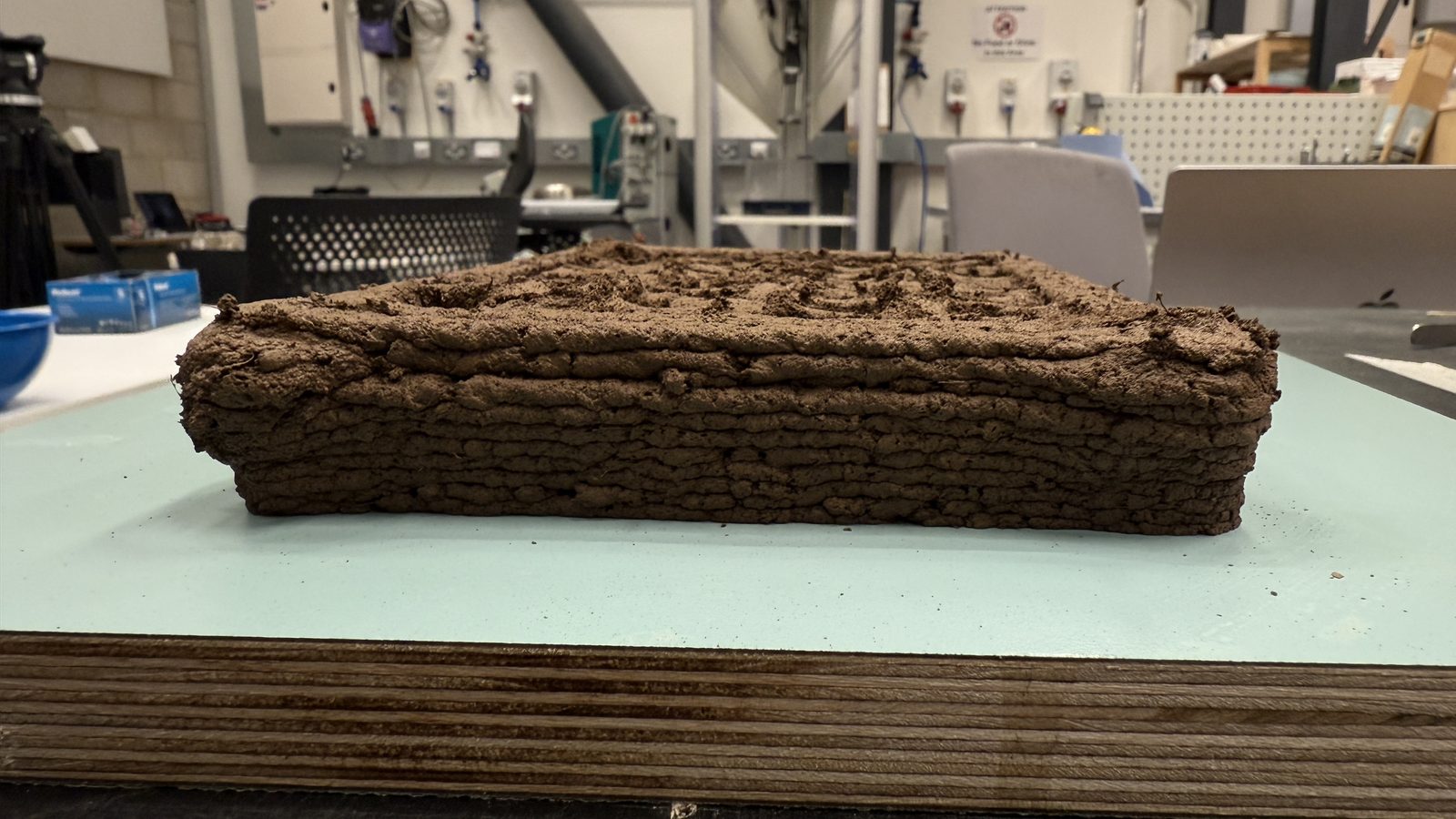 Completed test brick — diamond-infill pattern at 100% fill, clay still damp