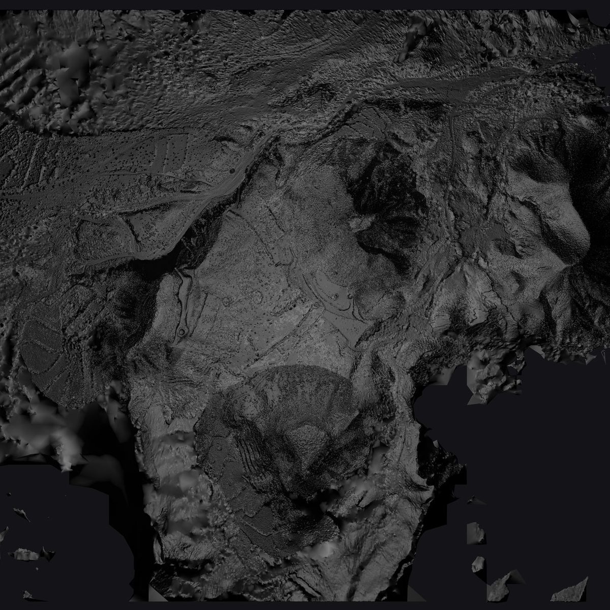 Greyscale terrain mesh of the Tabernas site — GIS-derived elevation input