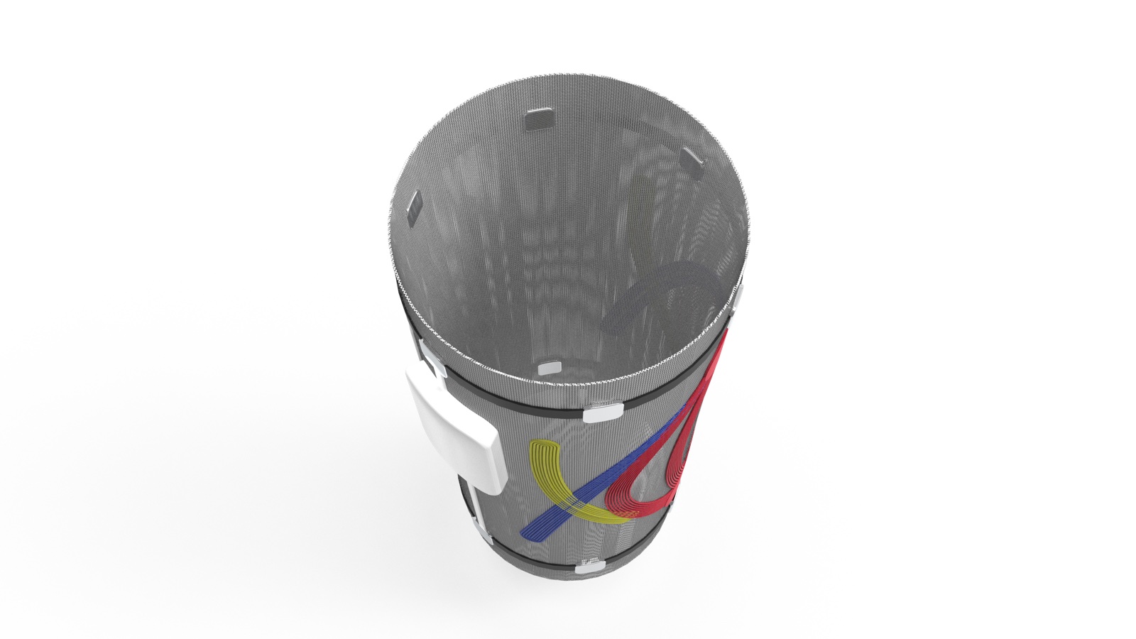 WAM knee sleeve — three-quarter top view showing the cuff opening and integrated EMG sensor pads on the inside surface